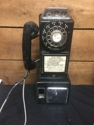 Vintage Automatic Electric Company 3 Slot Coin Rotary Payphone Telephone Black