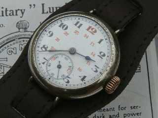 Ww1 Vintage Military Nickel Trench Watch Serviced,  24 Hr Dial M Stamp Band