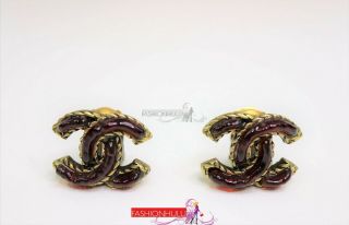 Vintage 2000 Chanel Burgundy Red Gripoix Glass Cc Clip On Earrings