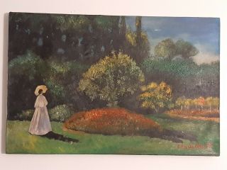 Claude Monet Vintage Handmade Oil Painting On Canvas,  Signed,  W/gallery Stamps