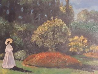 CLAUDE MONET VINTAGE HANDMADE OIL PAINTING ON CANVAS,  SIGNED,  W/GALLERY STAMPS 2