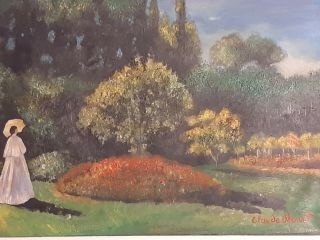 CLAUDE MONET VINTAGE HANDMADE OIL PAINTING ON CANVAS,  SIGNED,  W/GALLERY STAMPS 3