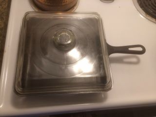 Vintage Griswold Cast Iron 8 Square - Fry Skillet With Glass Lid