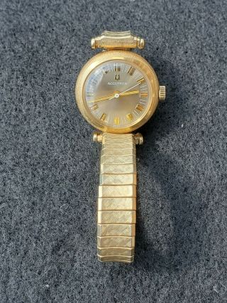 Htf Vintage Bulova Accutron N2 14kt Gold Watch Ladies Speidel Band