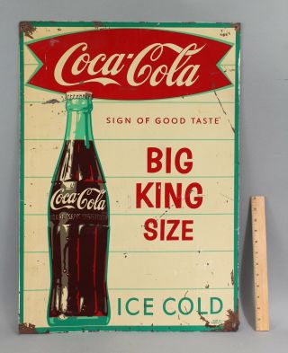 1960s Vintage Coca Cola Coke Big King Bottle Fishtail Advertising Tin Sign,  Nr