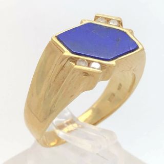 14K Solid Gold Blue Lapis and Diamond Men ' s Ring Size 8.  5 Vintage Estate 3
