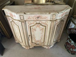 Vintage Italian Floral Painted Venetian Style Sideboard Server Console Credenza