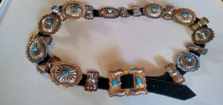 Vintage Turquoise Native Concho Belt Sterling Silver
