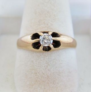 Antique Or Vintage 14k Yellow Gold Ring With 3.  5mm Diamond (2.  6g,  Size 8.  25)