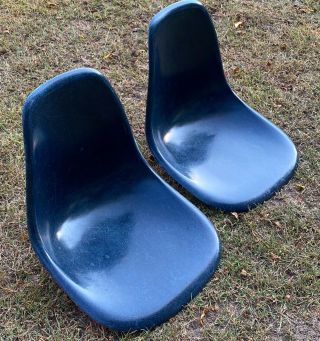 2 Rare Blue Vtg Mid - Century Modern Herman Miller Eames Fiberglass Shells Chair