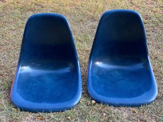 2 RARE BLUE Vtg Mid - Century Modern Herman Miller Eames Fiberglass Shells Chair 3