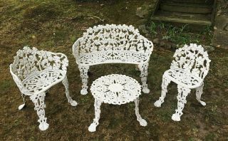 Vintage Cast Iron Bistro Patio Garden Set Bench - 2 Chairs & Table
