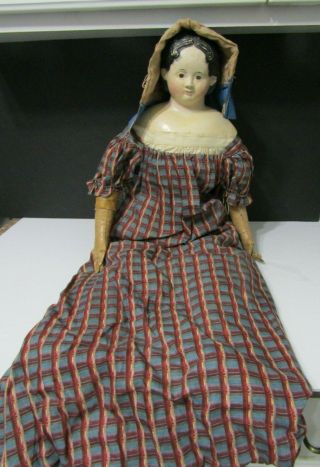 Antique Greiner Paper Mache Head Doll 26 " Patent Date 3/3/1858 Clothes