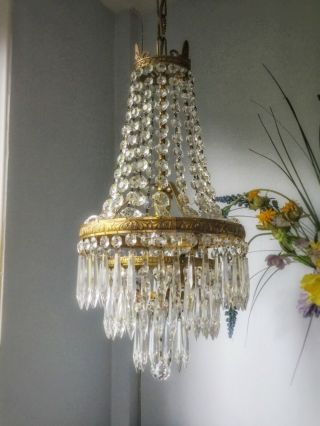 ✨✨gorgeous 3 Tier Vintage French Ornate Brass & Crystal Empire Chandelier✨✨