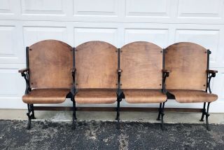 Vintage Theater Seats With Star Design Wood And Cast Iron Set Of 4