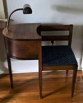 Vintage Telephone Table Gossip Bench Seat W/ Lamp Light & Seat Switch -