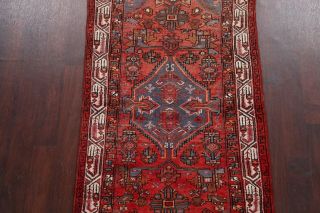 Vintage Geometric Hamedan Hand - knotted Runner Rug Wool Oriental 3 ' x7 ' Carpet 3