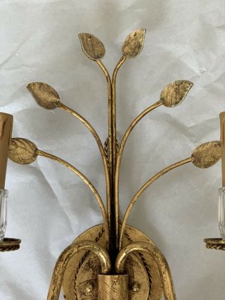 Vintage Banci Firenze Gilt Tole Crystal Leave Wall Sconce Maison Bagues Style 2