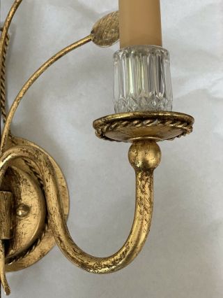Vintage Banci Firenze Gilt Tole Crystal Leave Wall Sconce Maison Bagues Style 3