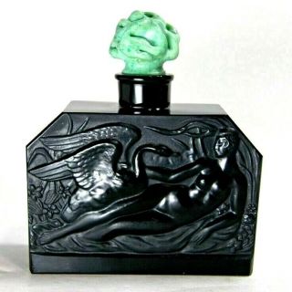 Vintage Hoffman Black Czech Perfume Bottle With Leda & The Swan On Observation.