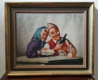 Vintage Oil Painting Portrait Old Man And Old Woman Artist Signed