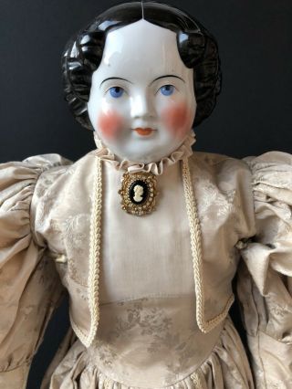 Huge 36” Antique German Flat Top High Brow Brunette China Head Doll
