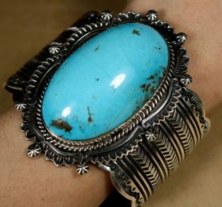 Big Vintage Dead Pawn Navajo Heavy Stamped Sterling Bracelet By Artist Harold J.