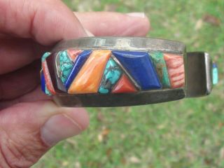 Vintage Sterling Lynol Yellowhorse Modernist Turquoise,  Coral,  Cuff Bracelet 2