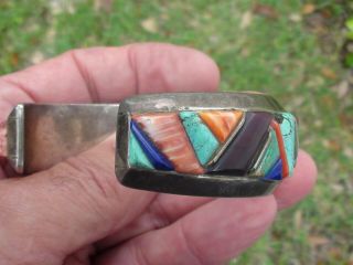 Vintage Sterling Lynol Yellowhorse Modernist Turquoise,  Coral,  Cuff Bracelet 3