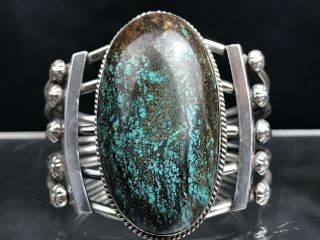 Vtg Huge 126g Navajo Sterling Silver Spiderweb Hubei Turquoise Cuff Bracelet