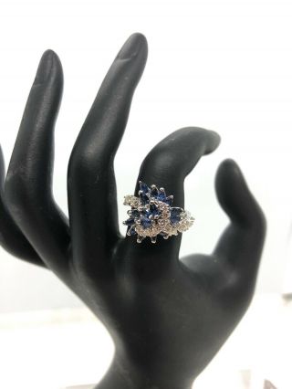 Vintage 14k White Gold Sapphire And Diamond Ring