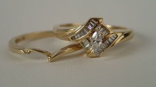 Diamond Guard Ring Set.  34 Ct Engagement 14k Fine Vintage Estate Jewelry Size 7