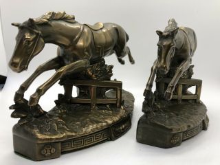 Jennings Brothers 3012 Bronze Clad Race Horse Bookends Steeplechase Vintage