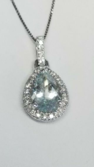 VINTAGE SOLID 14K GOLD NATURAL AQUAMARINE AND 0.  27 CT TW DIAMOND NECKLACE18 