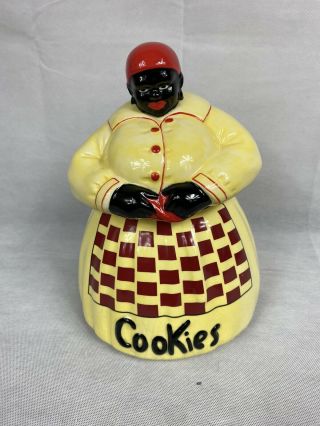 Vintage Mccoy Black Americana Cookie Jar With Yellow Paint
