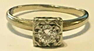 Vintage 14k White Gold 1/2 Ct Diamond Solitaire Engagement Ring - Size 7.  5