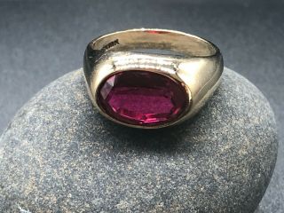 Retro Vintage Mens 10k Yellow Gold Synthetic Ruby Ring Size 9
