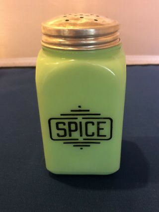 Rare Art Deco Vintage Mckee Skokie Green Jadite Spice Shaker Jadeite