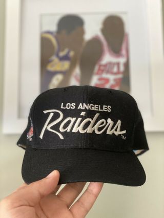 Vintage Los Angeles Raiders Sports Specialties Script Snapback Black Hat Nfl