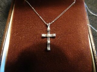Vintage 14kt White Gold Necklace With 14 Kt White Gold Cross With 6 Diamonds