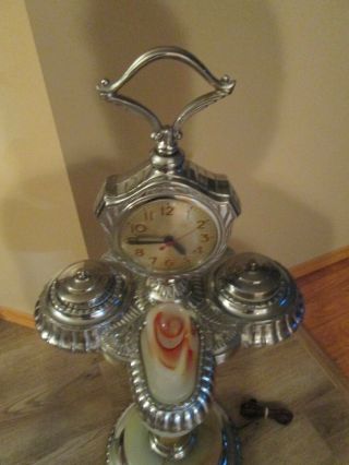 Vintage Art Deco Chrome Ashtray Stand With Clock and Slag Marble 2