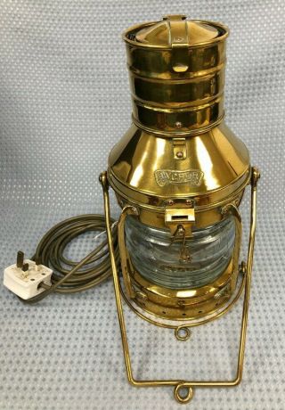 Vintage Anchor Brass Nautical Anchor Ship Light Lantern Electrical 13 " Tall 259