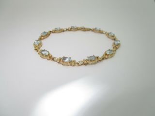Vintage Aquamarine Bracelet Tennis 5.  50 Ctw 10k Solid Gold Size 7.  25 B081
