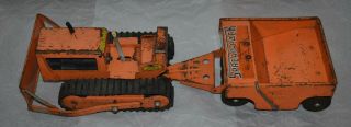 Vintage Tonka Toys Spread Pack Metal Toy Pressed Steel Orange W/ Bulldozer