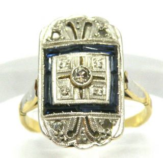 Antique 18k Gold With Diamonds And Synthetic Sapphires Ring