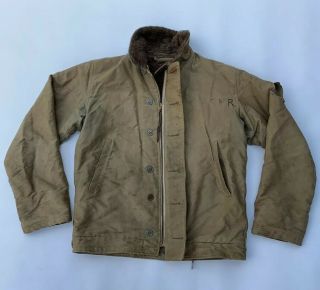Vintage 1940s Ww2 Us Navy N - 1 Deck Jacket Full Front Zipper Size M