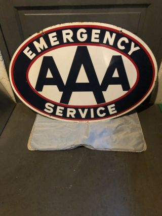 Vintage Porcelain Double Sided Triple A Emergency Service Sign Towing.  Sign