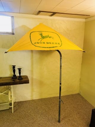 Vintage John Deere Tractor Canvas Umbrella Sun Shade 4 Legged Deer Logo Rare
