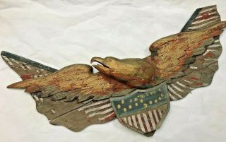 Vintage Handmade Wooden Eagle With American Flag