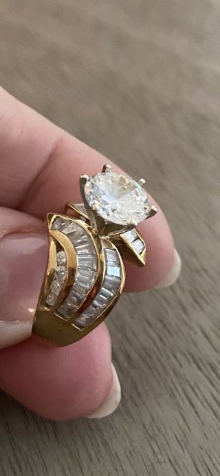 Ladies Vintage Large 14k Yellow Gold CZ Fine Estate Engagement Ring 2